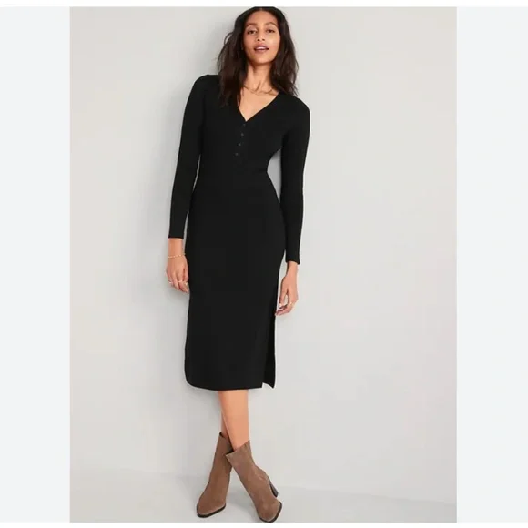 old navy rib knit midi dress Fitted Short-Sleeve Rib-Knit Midi Dress